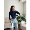 Kayık Yaka Crop - LACİVERT