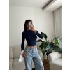Kayık Yaka Crop - LACİVERT