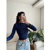 Kayık Yaka Crop - LACİVERT