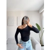 Kayık Yaka Crop - SİYAH