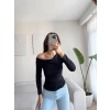 Kayık Yaka Crop - SİYAH