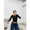Kayık Yaka Crop - SİYAH