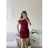 Kayık Yaka Elbise - BORDO