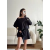 Kayık Yaka Pileli Elbise - SİYAH