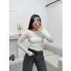 Kayık Yaka Transparan Bluz - BEYAZ