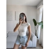 Yan Lastik Kayık Yaka Crop - BEYAZ