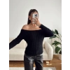 Kayık Yaka Yumoş Crop - SİYAH