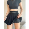 Kemerli Pileli Kloş Şort Etek-SİYAH