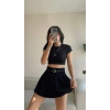 Kemerli Pileli Kloş Şort Etek-SİYAH