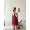 Keten Sırt Fermuar Mini Elbise - BORDO