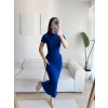 Kısa Kol Drapeli Elbise - MAVİ
