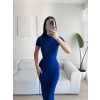 Kısa Kol Drapeli Elbise - MAVİ