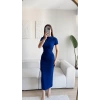 Kısa Kol Drapeli Elbise - MAVİ