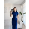 Kısa Kol Drapeli Elbise - MAVİ