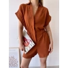 Kol Katlamalı Şortlu Tulum-KAHVE