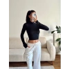 Kol Yırtmaç Yarım Balıkçı Crop - SİYAH