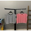 Kolsuz Çizgili Crop T-shirt-SİYAH
