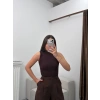 Kolsuz Halter Yaka Crop - KAHVE