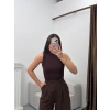 Kolsuz Halter Yaka Crop - KAHVE