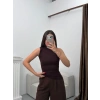 Kolsuz Halter Yaka Crop - KAHVE