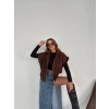 Kolsuz Oversize Basic Hırka-KAHVE