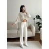Körüklü Crop & Pantolon Takım - BEJ