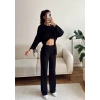 Körüklü Crop & Pantolon Takım - SİYAH