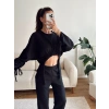 Körüklü Crop & Pantolon Takım - SİYAH