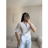 Bel Bağlamalı Kruvaze Gömlek - BEYAZ