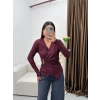 Kruvaze Aksesuarlı Taşlı Bluz - BORDO