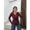 Kruvaze Aksesuarlı Taşlı Bluz - BORDO