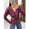 Kruvaze Aksesuarlı Taşlı Bluz - BORDO