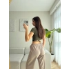Kruvaze Bel Bağlamalı Crop - HAKİ