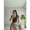 Kruvaze Bel Bağlamalı Crop - HAKİ