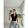 Kruvaze Bel Bağlamalı Crop - SİYAH
