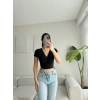 Kruvaze Bel Bağlamalı Crop - SİYAH
