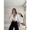 Kruvaze Crop Bluz - BEYAZ
