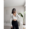 Kruvaze Crop Bluz - BEYAZ