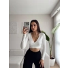 Kruvaze Crop Bluz - BEYAZ