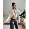 Kruvaze Ön Aksesuar Crop - BEYAZ