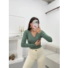 Kruvaze Yaka Bodysuit - YEŞİL