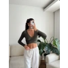 Kruvaze Yaka Crop - HAKİ