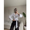 Kruvaze Yaka Kuşaklı Gömlek - BEYAZ