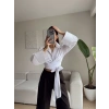 Kruvaze Yaka Kuşaklı Gömlek - BEYAZ