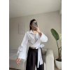 Kruvaze Yaka Kuşaklı Gömlek - BEYAZ