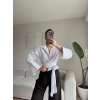 Kruvaze Yaka Kuşaklı Gömlek - BEYAZ