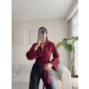Kruvaze Yaka Kuşaklı Gömlek - BORDO