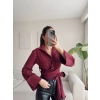 Kruvaze Yaka Kuşaklı Gömlek - BORDO