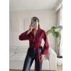 Kruvaze Yaka Kuşaklı Gömlek - BORDO