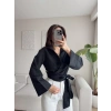 Kruvaze Yaka Kuşaklı Gömlek - SİYAH
